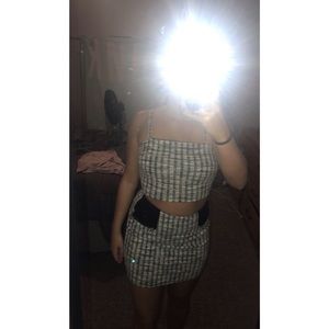 Skirt, crop tank top and jacket